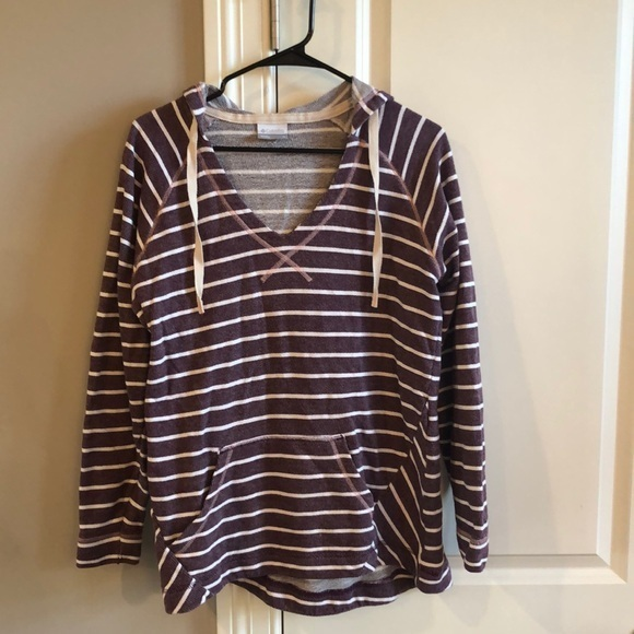 Columbia Tops - Columbia Women’s Medium Maroon and White‎ Striped Hoodie